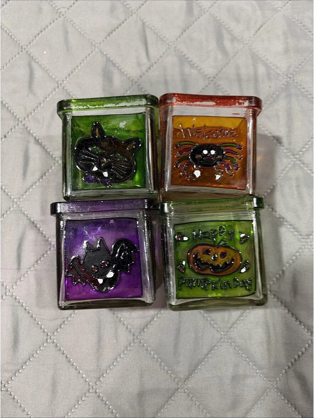 10 Assorted Halloween Tea Candle Holders Pumpkin, Bat, Cat And Spider